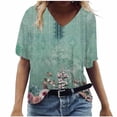 thumbnail image 2 of Fesfesfes Oversized Workout Shirts for Women's Fashion Casual Plus Size Scenic Flowers Printing V-Neck T-Shirt Tops Women Tops 3XL(US:14), 2 of 6