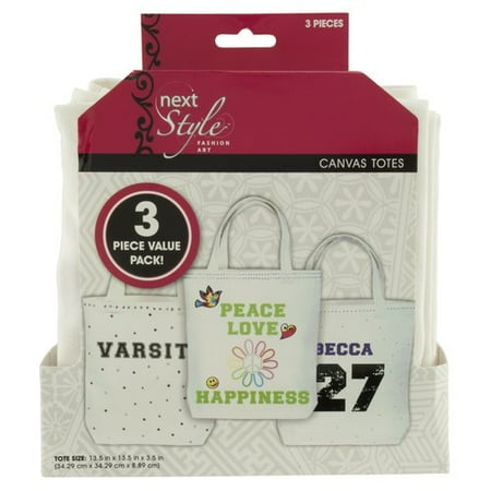 Next Style Fashion Art Canvas Totes, 3pk