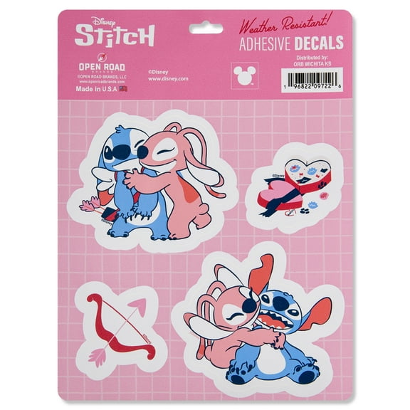 Disney Stitch and Angel Valentine 4 Piece Adhesive Vinyl Decals