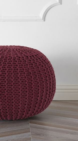 Urban Shop Round Solid Print Polyester Pouf, Red