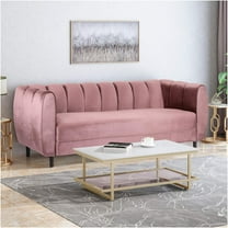 JERFIT Blush Velvet Sofa 3-Seater Modern Channel Tufted Upholstered Couch with Wood Legs