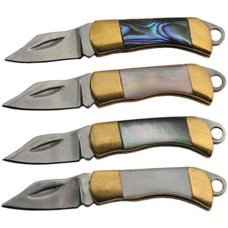 SZCO Supplies Folding Knife Set – 4-Piece Miniature Stainless Steel Knives with Mother of Pearl Handles