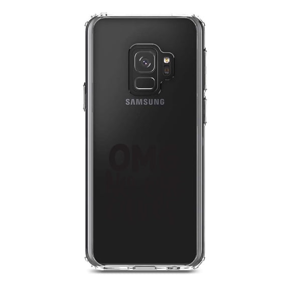 DistinctInk Clear Shockproof Hybrid Case for Samsung Galaxy S9 (5.8" Screen) - TPU Bumper Acrylic Back Tempered Glass Screen Protector - OMG No One Cares - Black