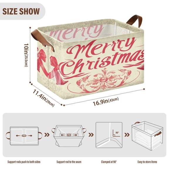 BZSMCE Collapsible Fabric Cube Storage Bins Elegant Christmas Bell and Bowknot Pattern Design Pattern Storage Box