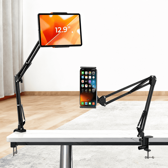 TIKBBRMG Adjustable Tablet Phone Stand Holder for Desk Bed, Adjustable Tablet Phone Stand for ipad Stand , Flexible Tablet Arm Clamp Compatible with iPhone iPad Kindle Galaxy Tab 4.7-12.9 Inch