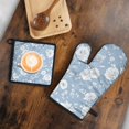 thumbnail image 5 of Blue Pioneer Flower Kitchen Oven Mitt and Pot Holder Sets 2 Pcs for Baking, Cooking and Grilling, Heat Resistant Up To 392 °F, 5 of 7