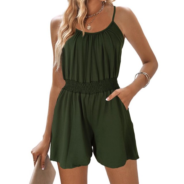 Bonanza de Rabais, Combinaison à Taille Élastique pour Femmes, Poches de Couleur Unie, Courte, Ajustement Confortable, Robe Décontractée, Usage Quotidien, Séchage Rapide, Respirant, Tenue Polyvalente Sans Effort Chic