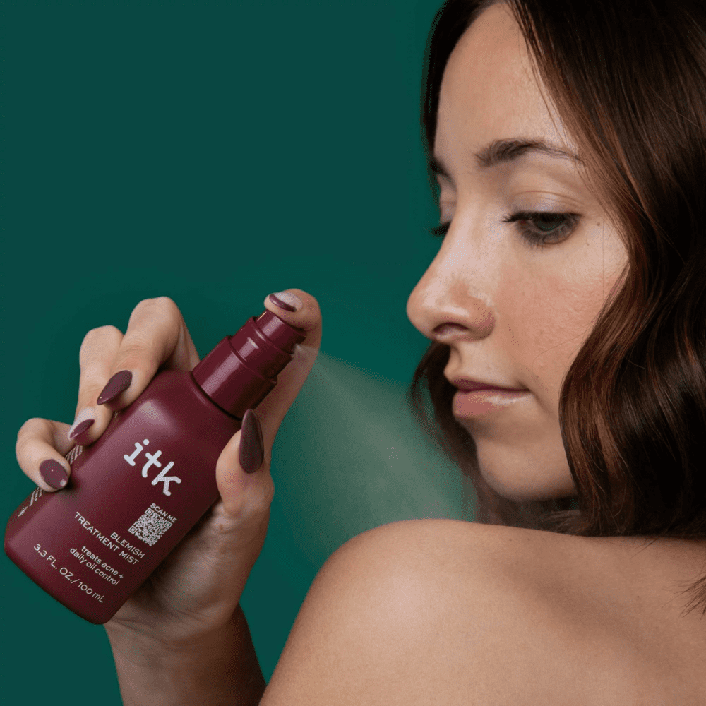ITK Milk-to-Foam Gentle Cleanser, 5 oz + Blemish Treatment Mist for Acne Prone Skin, 3.3 oz (Variety Pack)