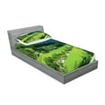 thumbnail image 2 of Ambesonne Nature Fitted Sheet & Pillow Sham Set, Alpine Scenery Pastoral, Twin, Green White, 2 of 2