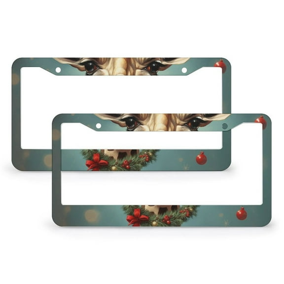 2 PCS Giraffe Wearing A Christmas Hat License Plate Frames Giraffes Gifts for Girls License Plate Cover License Plate Novelty License Plate Frame Aluminum Metal 2 Hole Fits All Car