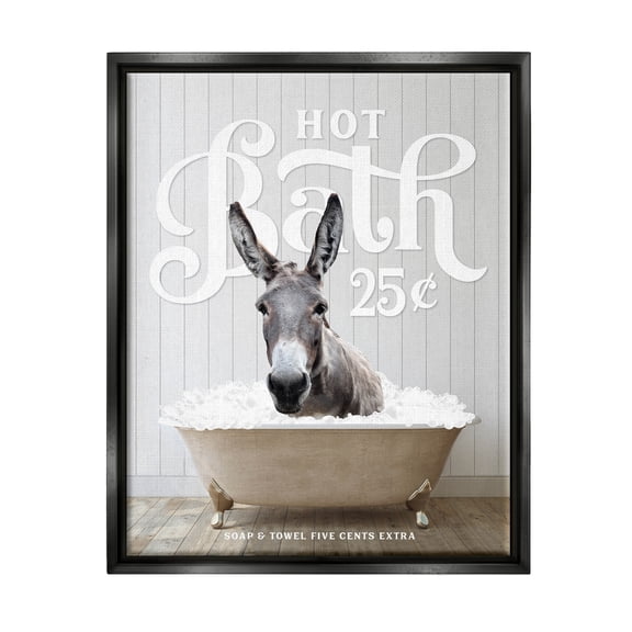 Stupell Industries Vintage Bathroom Donkey Animals & Insects Painting Black Floater Framed Art Print Wall Art, 17 x 21