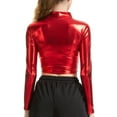 thumbnail image 2 of YONGHS Womens Metallic Long Sleeve/Sleeveless Crop Tops Holographic Shiny Turtleneck Tops Blouses Red L, 2 of 4