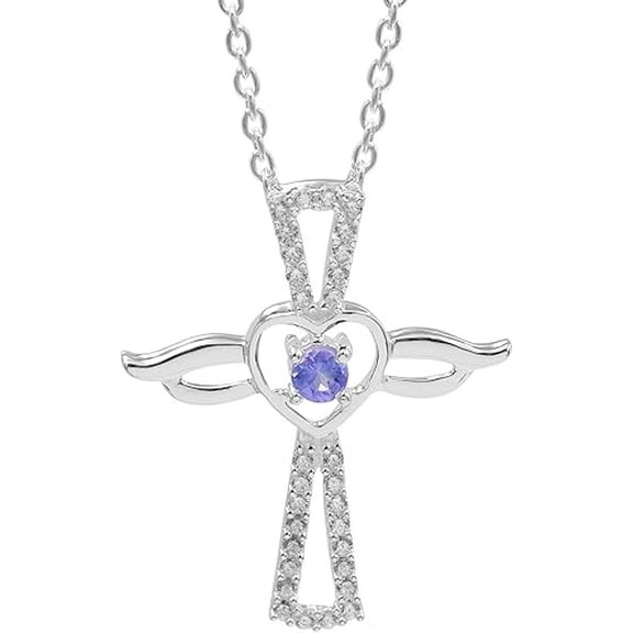 JAY JOOLS 925 Sterling Silver Cross Necklace for Women – Crystal & Tanzanite Religious Pendant – Elegant Gift Jewelry