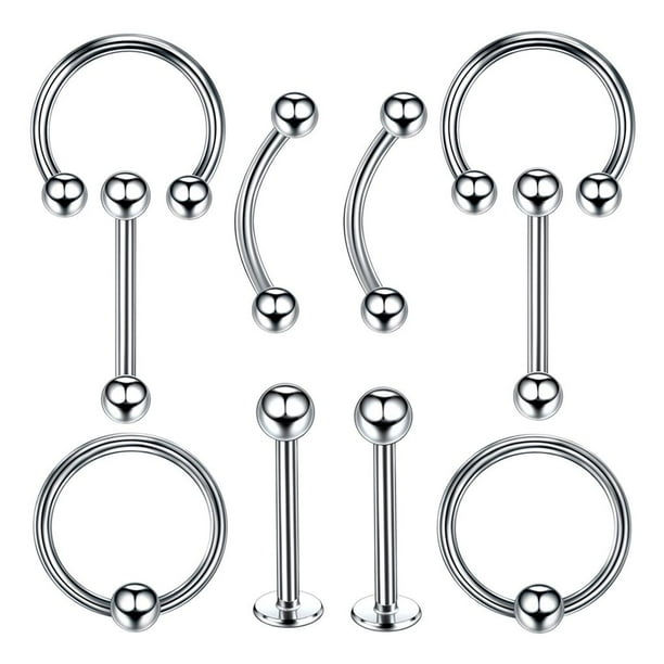 10 piezas de aros de acero inoxidable para la nariz, ombligo, vientre, trago, oreja y cuerpo 6mm