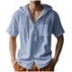 thumbnail image 2 of Camisa Elvqul para Hombre sin Estampado Manga Corta Azul Claro Casuales Lino Algodón Con Bolsillos con Capucha, 2 of 9