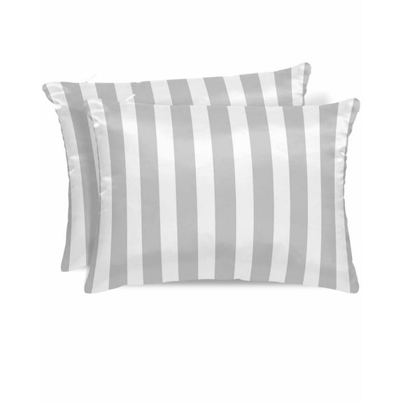 Hokiten King Size Pillow Cases Set of 2, Pillow Covers for Bed, Grey Striped Satin Pillowcases with Zipper for Hair/Skin, Pillow Protector Cover, Modern Farmhouse Gray White Stripes 20x36 Inches