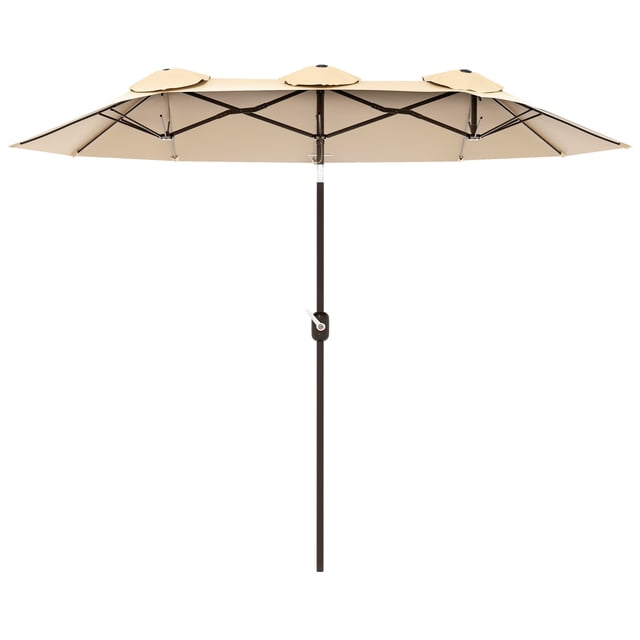 Outsunny Parasol de Patio Double Face de 9,7 Pieds avec Inclinaison, Parasol d'Extérieur, Brun