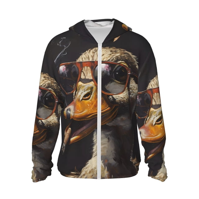 KLL Sweat à Capuche Moderne Drôle Imprimé Canard pour Hommes Femmes UPF 50+ Protection Solaire Extérieur Manches Longues Pêche Randonnée Performance Chemise-Moyen