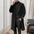 thumbnail image 5 of Men's Warm Jacket Mens Woolen Overcoat Solid Color Mid Length Coat Hoodless Overcoat Long Sleeve Turn Down Collar Button Male Autumn Winter Windbreaker Jacket With Belt, 5 of 7