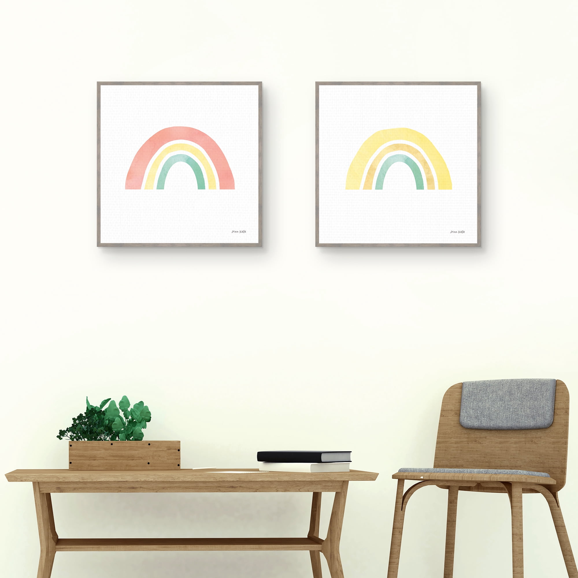Pastel Rainbow I and II by Ann Kelle Set of 2 Framed Canvas Art Prints