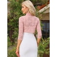 thumbnail image 3 of DARING DIVA Women's Stand Collar Sheer Floral Lace Bolero Shrug XS Pink, 3 of 6