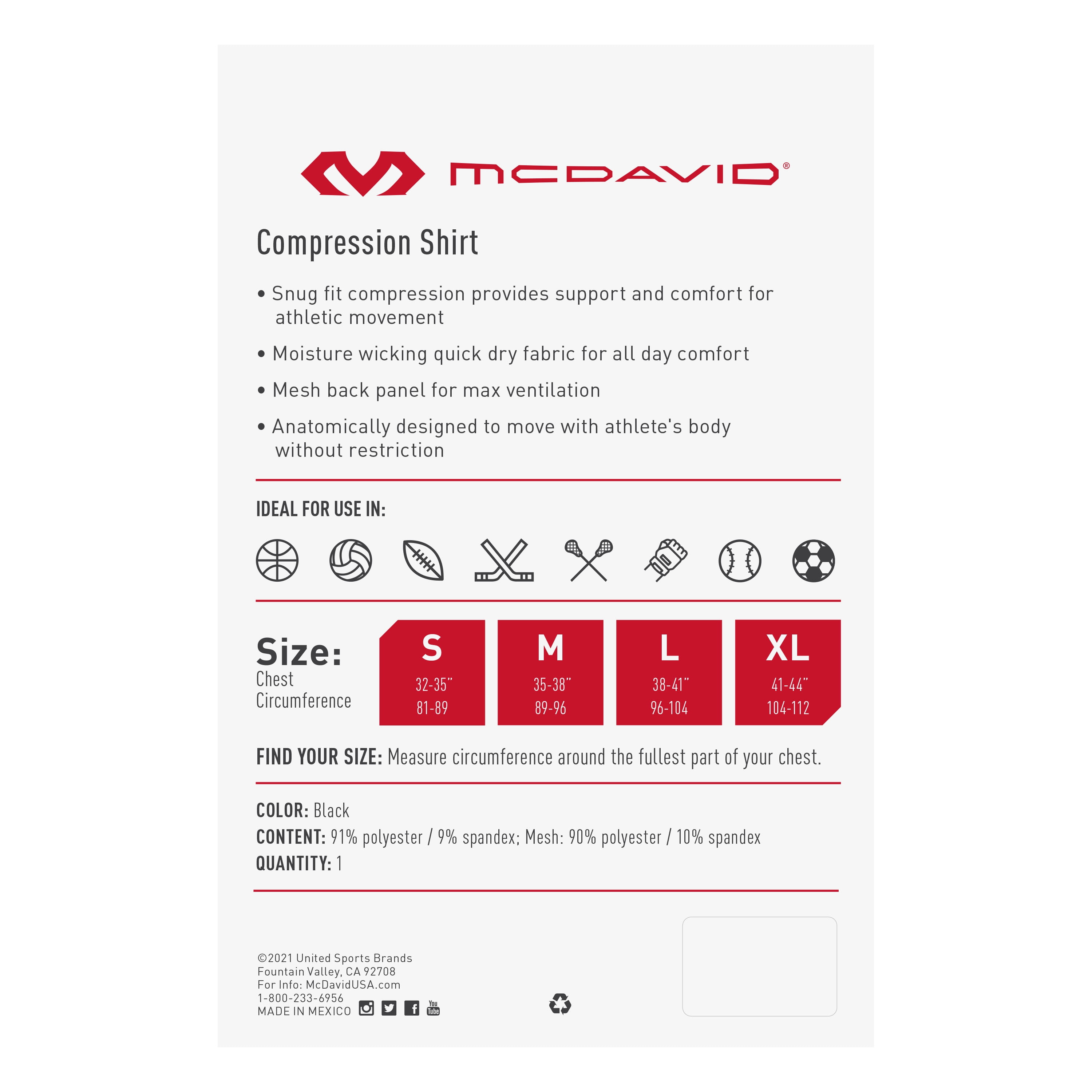 McDavid Sport Short Sleeve Compression Shirt, White, Adult X-Large