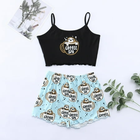 

YSEINBH Suspenders Shorts Suit Comfy Nightgown Women s Pajama Suit 2 Piece Base Home Clothes Summer