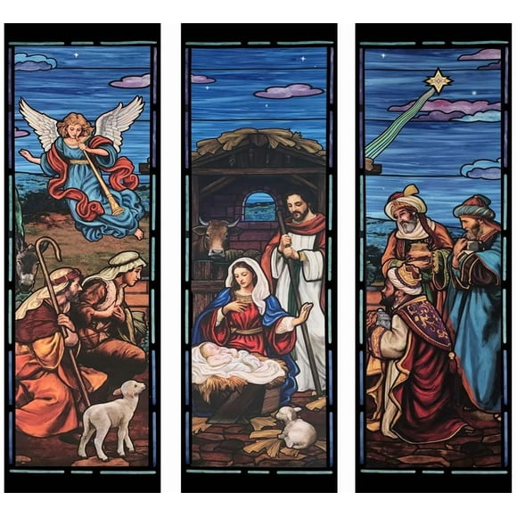 Ensemble de Bannières de Nativité en Verre Teinté - Ensemble de 3 Pcs