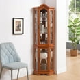 thumbnail image 6 of Lighted Corner Display Curio Cabinet Wooden Shelving Unit with Tempered Glass Door, Bar and Liquor Storage Area with 4 Shelves，Wine Cabinet with Curved Top Oak, 6 of 12