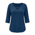 thumbnail image 6 of Vivianyo HD Women's V Neck Tunic Shirt, Curved Hem Three Quarter Sleeve Solid Top for Women, Fall Stretch Casual Shirt for Shopping Trips and Daily Errands, Sizes L-5XL, 6 of 8