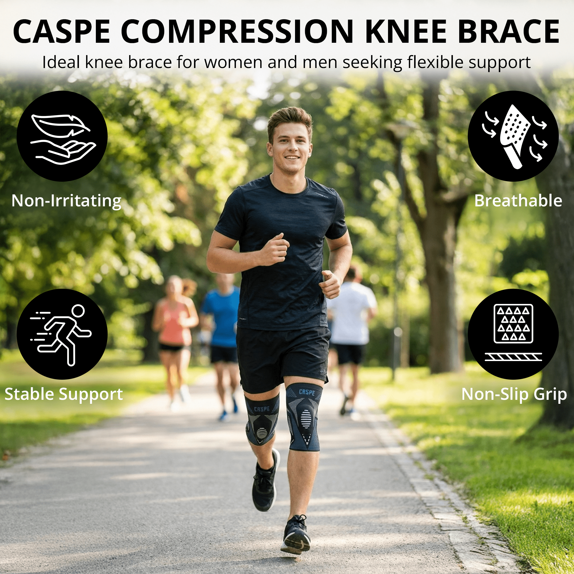 Caspe 1 Pack Compression Knee Brace with Patella Gel Pad & Side Stabilizers – Knee Support Sleeve for Men & Women, Running, Workout & Daily Use