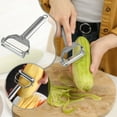 thumbnail image 2 of Pelador en juliana, pelador de verduras de acero inoxidable, cortador en juliana de verduras y frutas de doble cara, pelador de patatas multifunción, 2 of 7