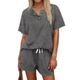 thumbnail image 3 of MOSHU Womens Pajamas Sets Button Down Tops and Drawstring Shorts With Pockets Two Piece Lounge Sets Oufits, 3 of 11