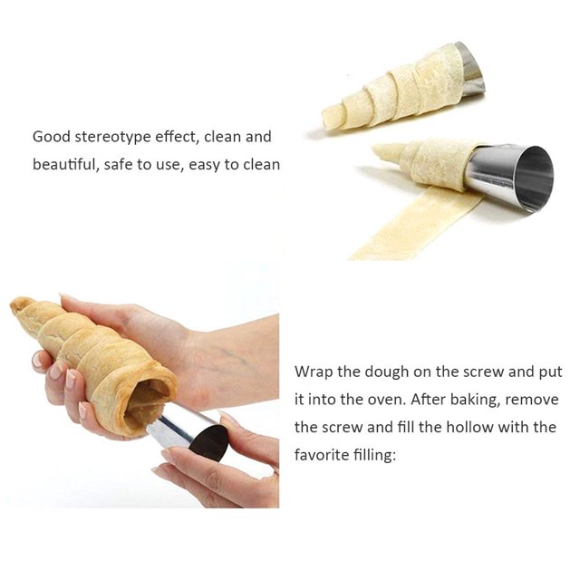12 piezas de cono para hornear de acero inoxidable, herramienta para hornear DIY, molde para croissants en espiral
