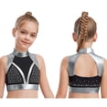 thumbnail image 5 of Hansber Kids Girls Turtleneck Glossy Metallic Color Block Ballet Dance Crop Tank Top Workout Yoga Gymnastic Shirts Silver 10, 5 of 6