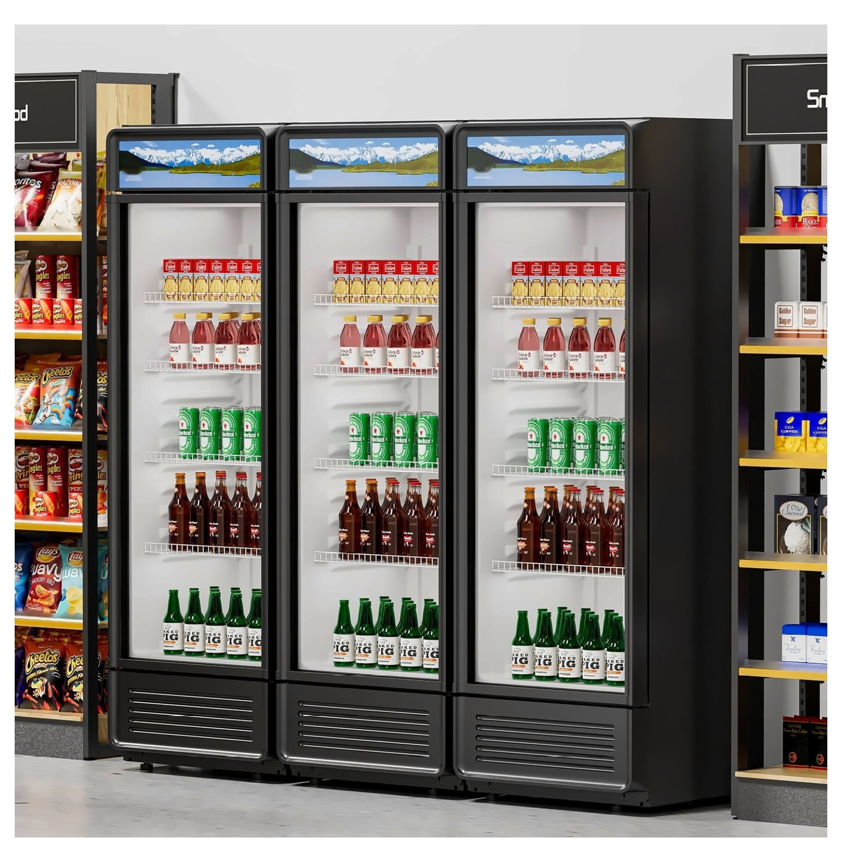 Commercial Refrigerator 13.3 cu ft Glass Door Merchandiser, Beverage Cooler Display Fridge, Adjustable Shelves, Frost-Free, LED Lighting