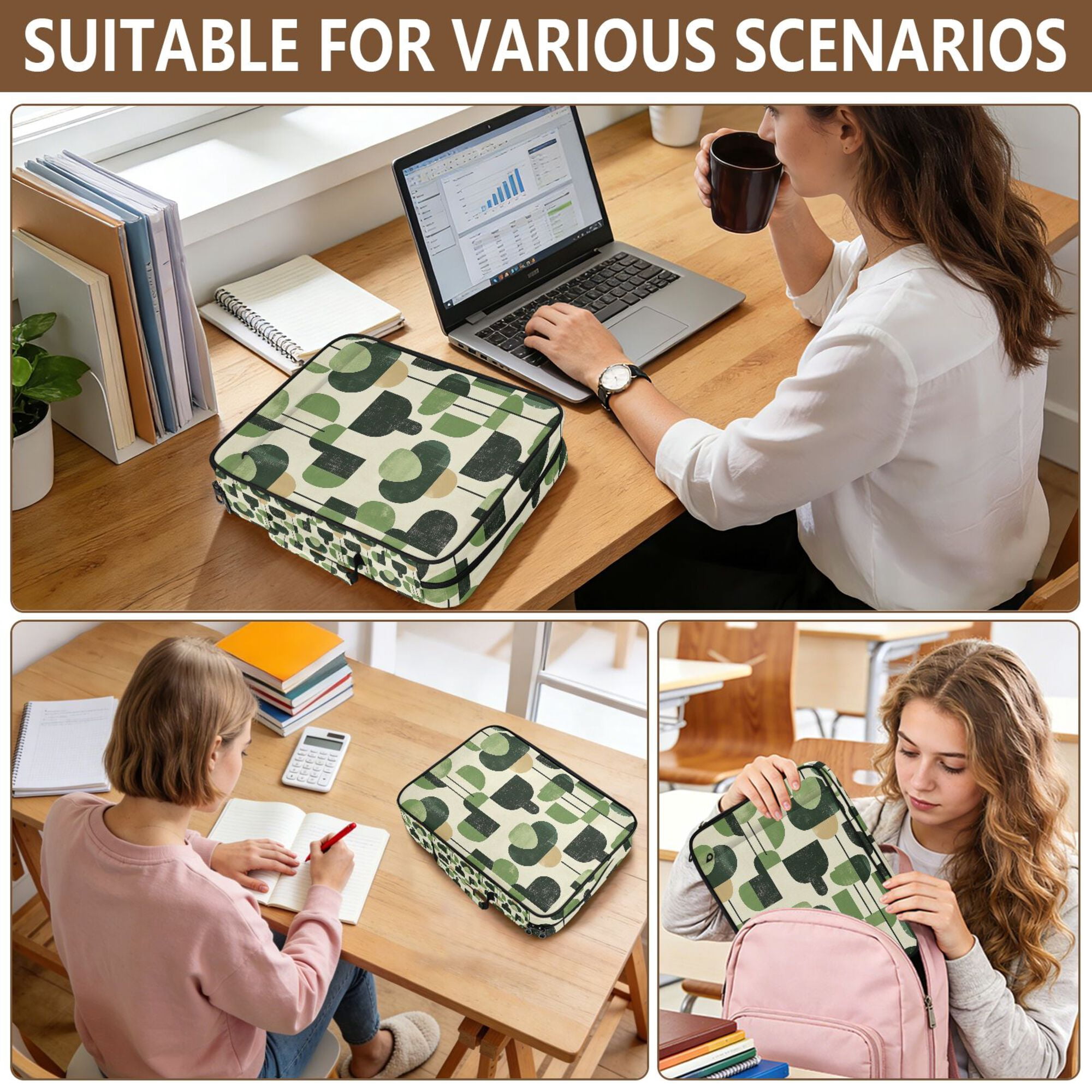 FORMRS Accordion File Folder A4 Size 7-Pocket Expanding Document Organizer Bag with 3 Ring Binder, Green Circle