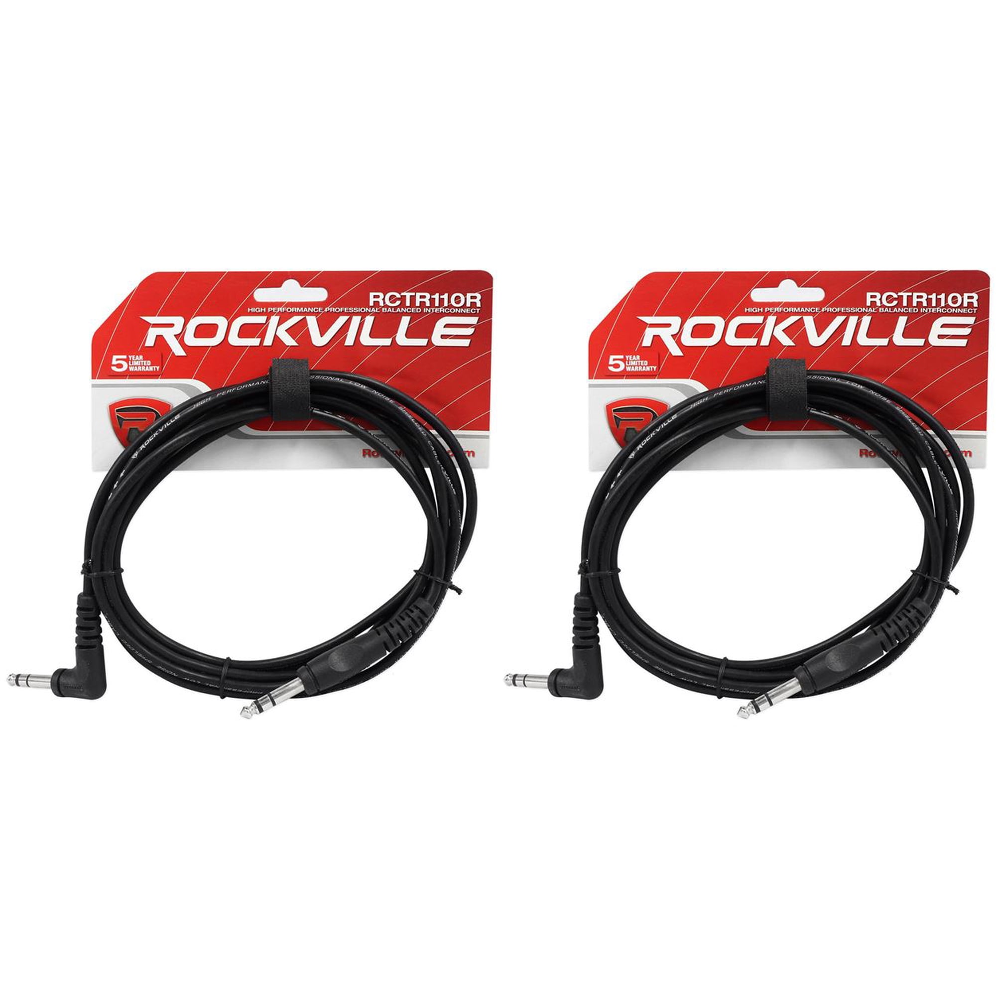 2 Rockville RCTR110R-B 10 1/4 TRS Right Angle - 1/4 TRS Straight Cable