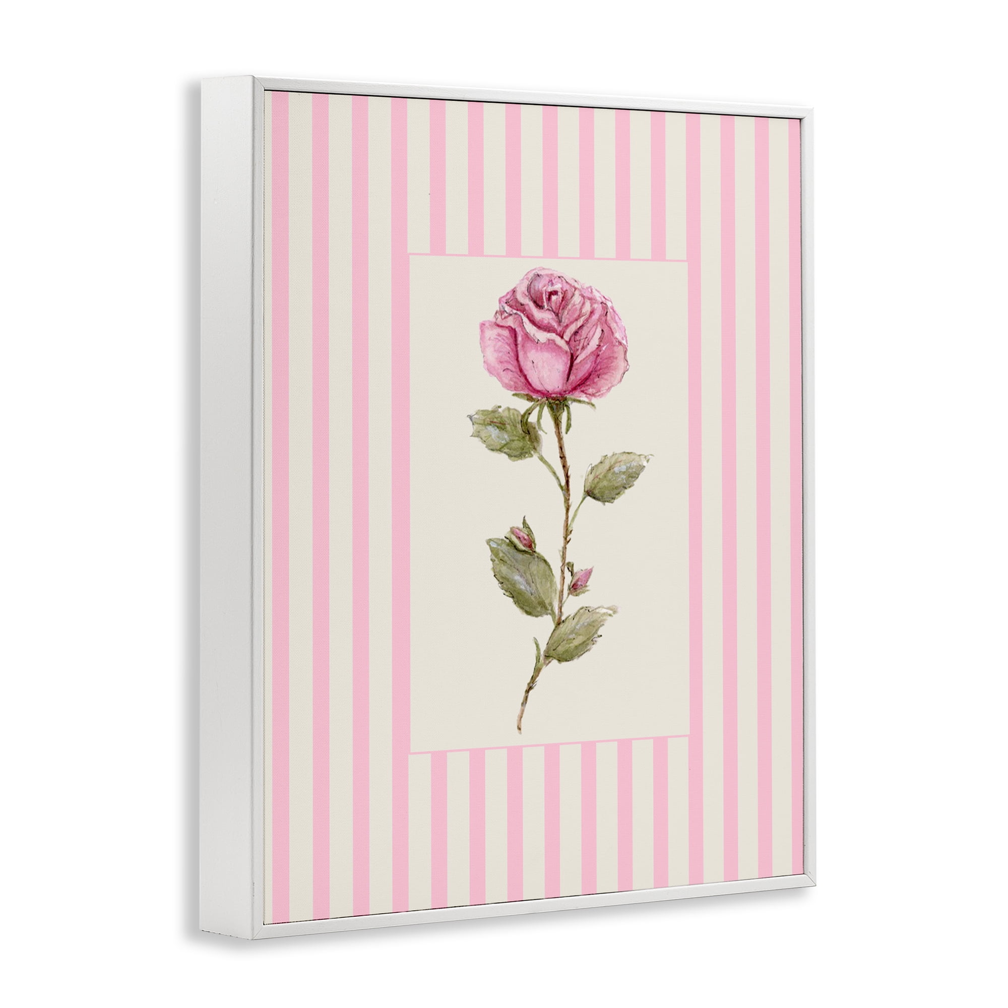 Pink Stripe Rose White Framed Giclee Art, design by Lisa Wehmeyer