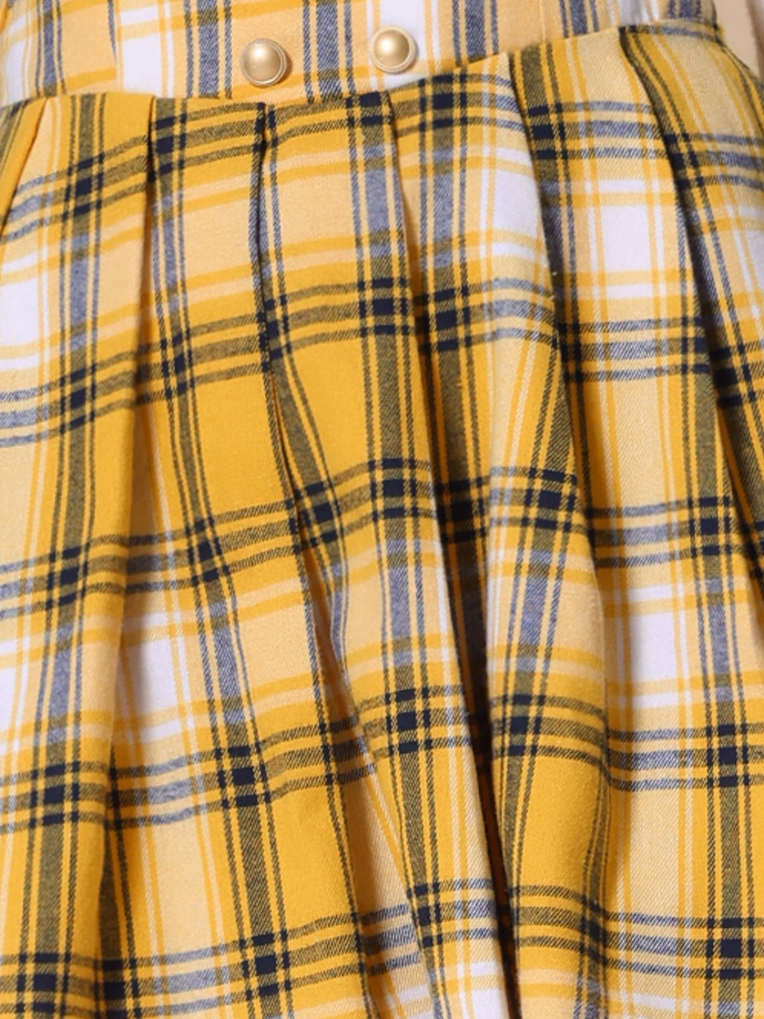 DARING DIVA Women's Plaid Tartan A-Line Buffalo Pleated Skirts M Yellow Blue