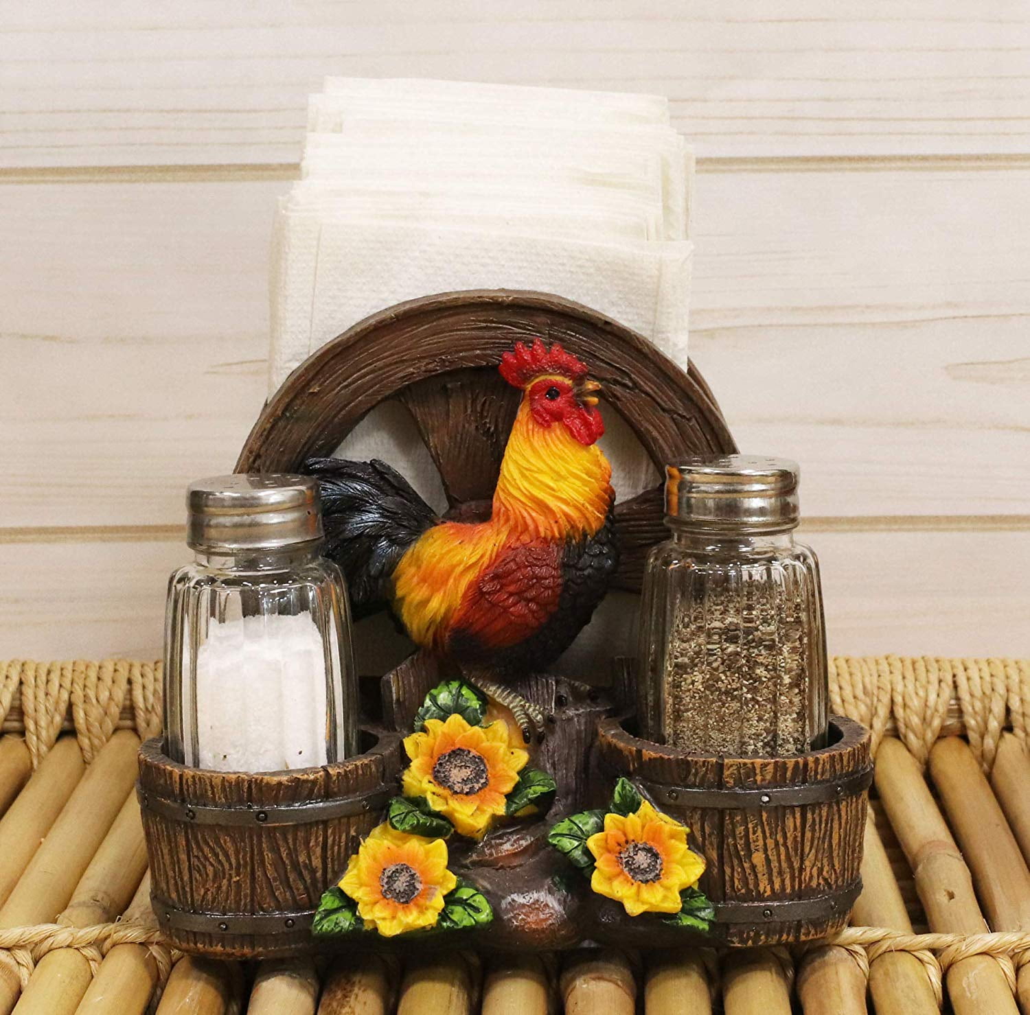 Chicken & Chicks Sculptures and Gifts for Farmers by Home-n-Gifts Rooster and Family Glass Salt and Pepper Shaker Set Figurine for Decorative Farm & Rustic Country Kitchen Decor Hen 