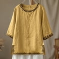 thumbnail image 4 of Womens Tops Embroidered Linen Blouse for Women Loose Fit 3/4 Sleeve Cotton Linen Top, 4 of 5