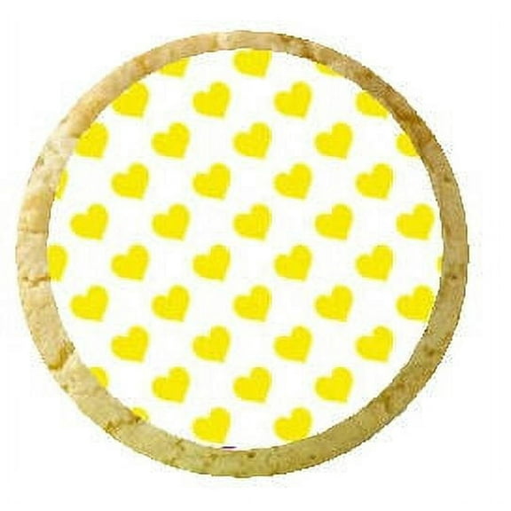 12 - 2 inch Yellow and White Heart Edible Cupcake Image Toppers