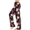 thumbnail image 2 of Olyvenn Women's Comfy Pajama Pants Wide Leg Lounge Palazzo Yoga Pants Stretch Casual Floral Print Drawstring Waist Pants Multicolor 4-6, 2 of 6
