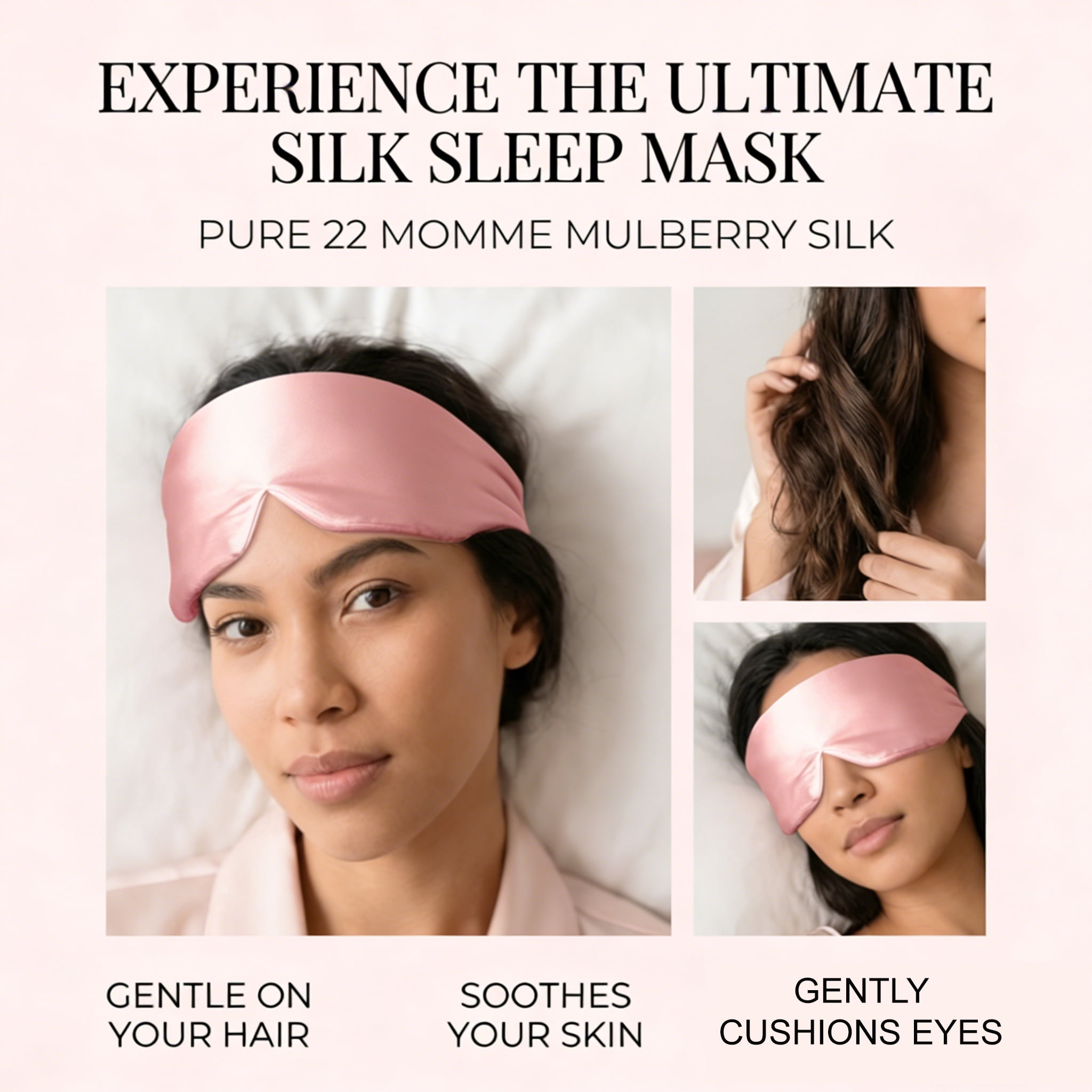 FACEMOON 100% Mulberry Silk Eye Mask, Adjustable, Side Sleeper Blackout for Travel