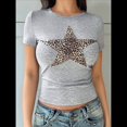 thumbnail image 4 of Camisetas con Estampado de Estrellas y Leopardo para Mujer, Camisetas de Corta con Cuello Redondo, Tops Casuales Ajustados, Ropa Y2K, Verano 2025 Gris XL, 4 of 10