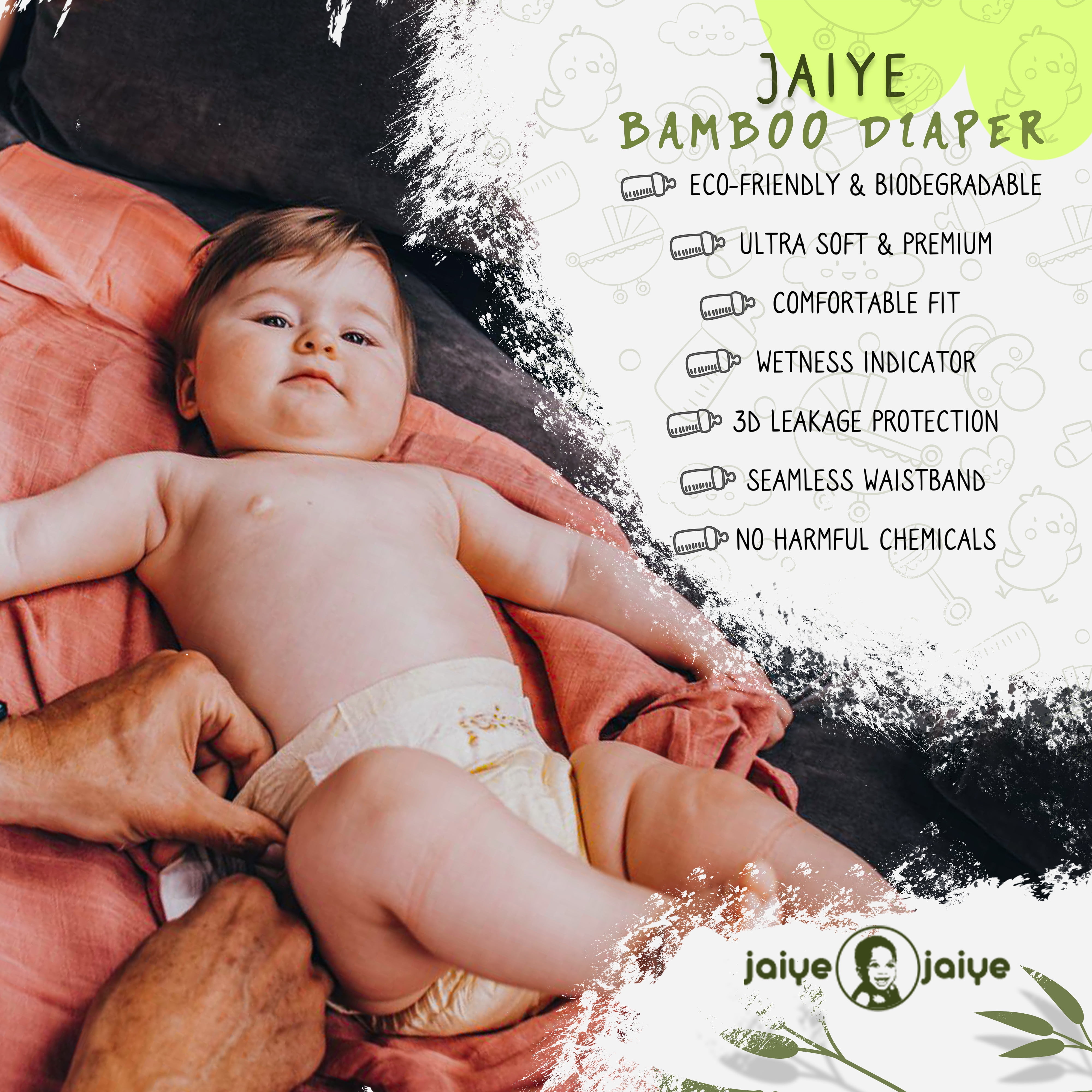 Jaiye - Ultra Premium Bamboo Baby Diapers Disposable - Biodegradable Baby Diapers – Large Size 4, 102 Count