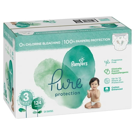 Item By Pampers Pure Protection Diapers 12 hours of leak protection. size: 3 -124 ct. (16-28