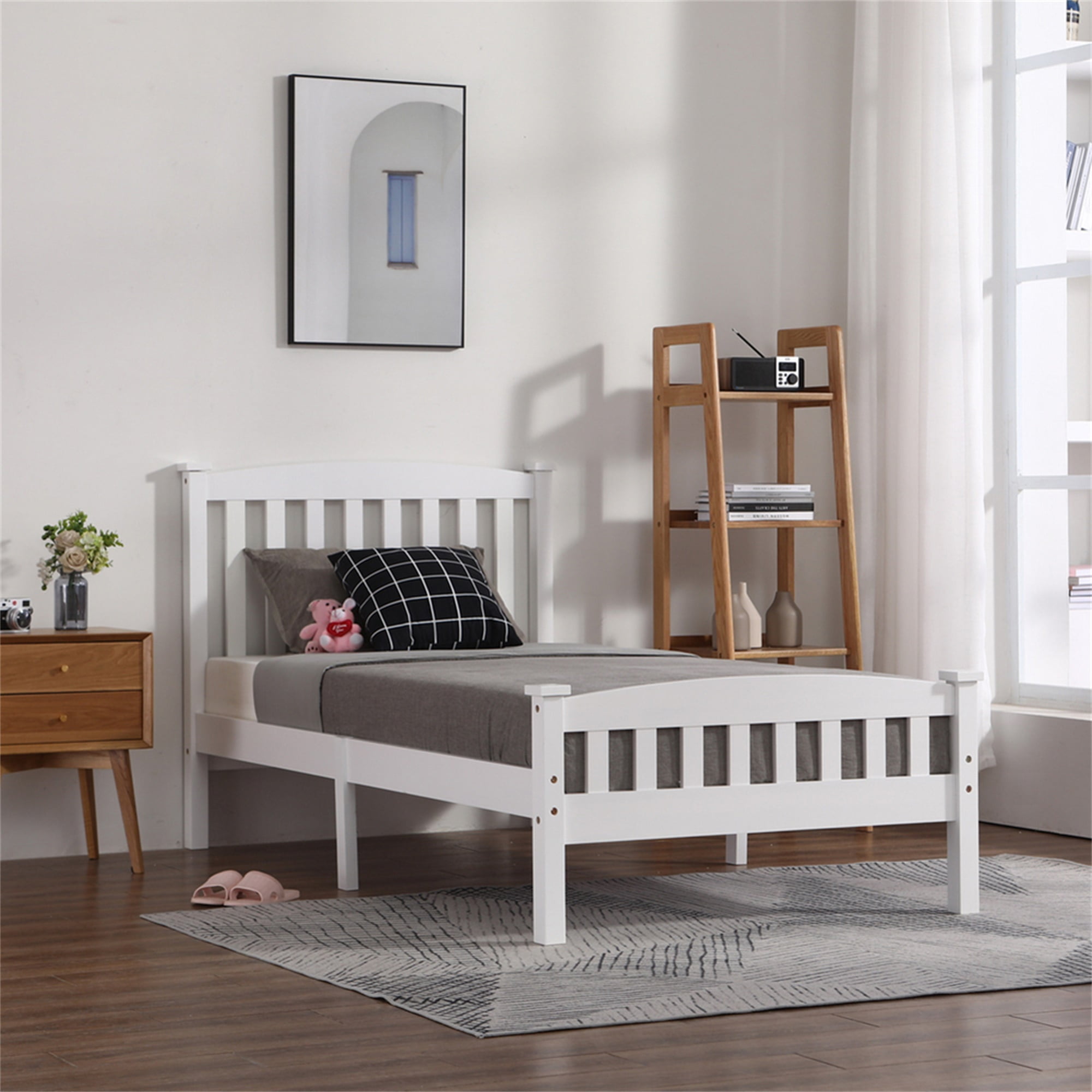 Kadyn Full Size Bed Frame with White Vertical Slat Headboard and Footboard, Solid Wood Platform Bed, Full Size Bed Frame Mattress Foundation with Wood Slat Support, Easy to Assemble, White Kadyn Full Size Bed Frame with White Vertical Slat Headboard and Footboard, Solid Wood Platform Bed, Full Size Bed Frame Mattress Foundation with Wood Slat Support, Easy to Assemble, White