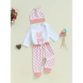 thumbnail image 6 of Elippeo Baby Boy Girl Fall Outfits, Letter Embroidery Long Sleeve Romper Checkerboard Pants Hat 3 Piece Set 3 6 12 18 Months, 6 of 10